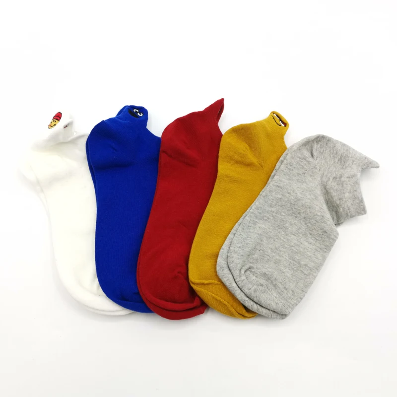 5 Pairs Для родителей и детей, 5 пар/упак. Kawaii, женские носки с Вышивкой Модные забавные Женские носочки до щиколотки, хлопок, яркие цвета - Color: 5 Pairs