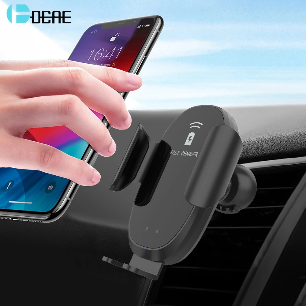 

DCAE 10W Qi Wireless Car Charger For iPhone XS XR X 8 11 Samsung S10 S9 S8 Intelligent Infrared Fast Charging Car Phone Holder