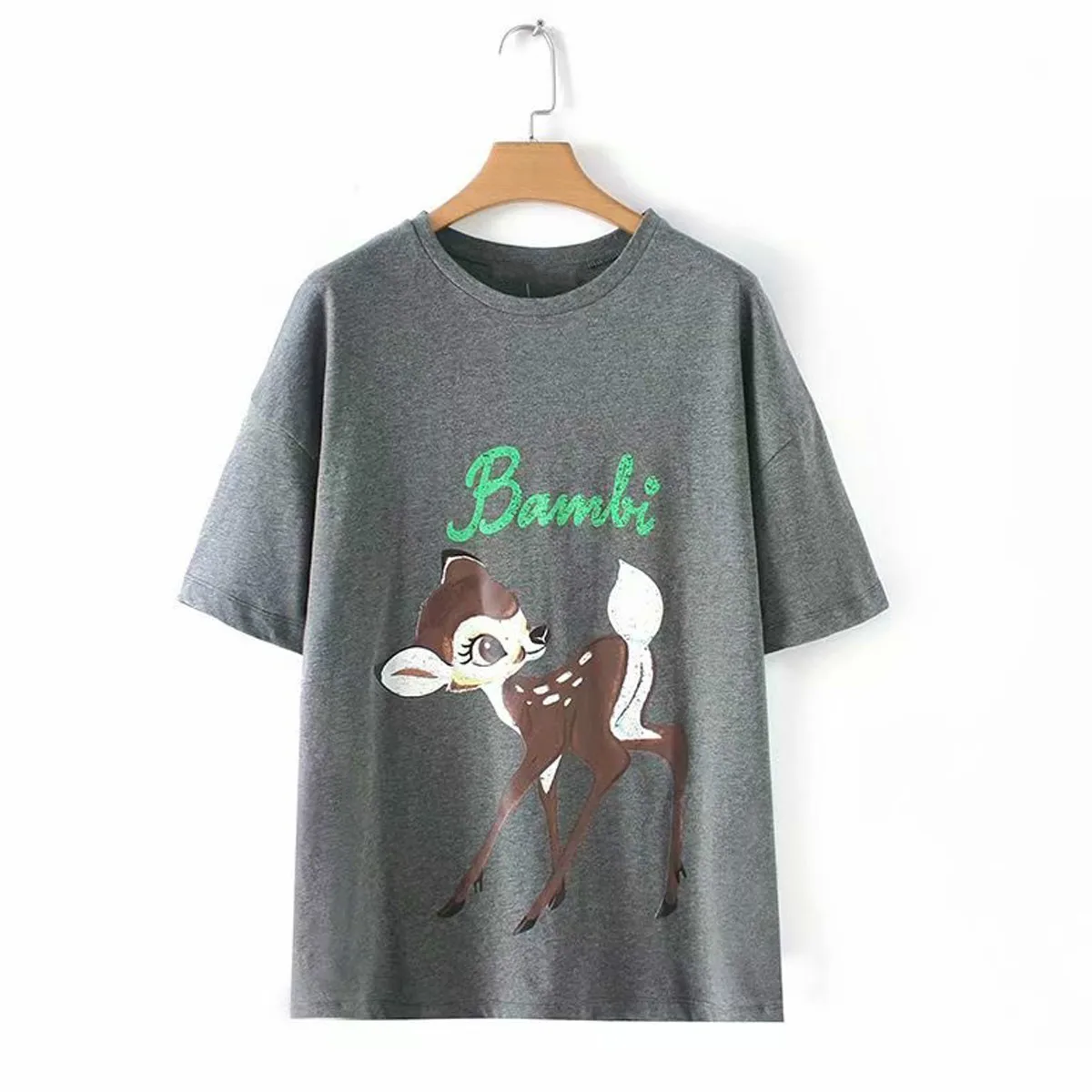 Kiyumi женская футболка летняя футболка с принтом оленя Повседневная футболка с круглым вырезом и коротким рукавом хиппи шикарная уличная одежда Графические футболки для женщин - Цвет: Gray