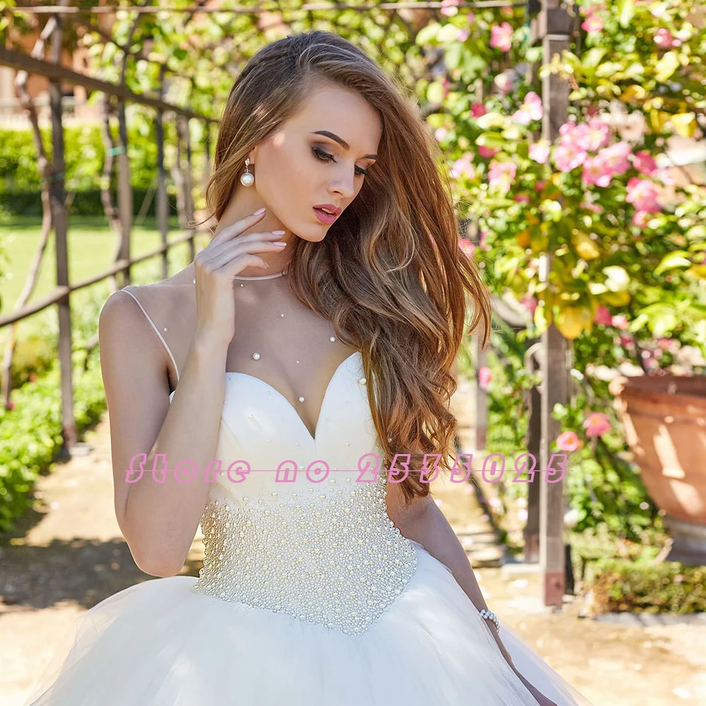 Новое поступление, бальное платье принцессы, свадебные платья, Boho Vestido De Noiva Princesa, блестящее платье из тюля с бисером и жемчугом размера плюс