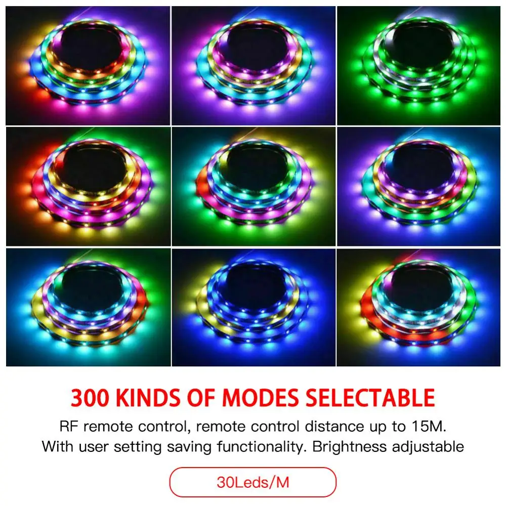 

5050SMD DC5V RGB Individual Addressable 16.4FT Flexible Black PCB Full Color LED Pixel Strip Dream Color Waterproof LED Screen