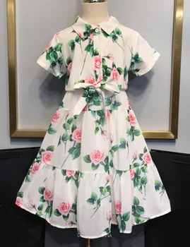 

Children's Baby's Summer New Fashion Flowers High End Classic Floral Pure Cotton Girls Dress 90-150 Kids