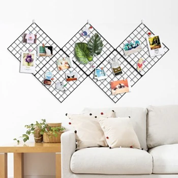 

Ins Style Metal Grid Wall Photos Grids Postcards Display Mesh Frame Home Bedroom DIY Decoration Iron Square Wall Decor Shelf 1PC