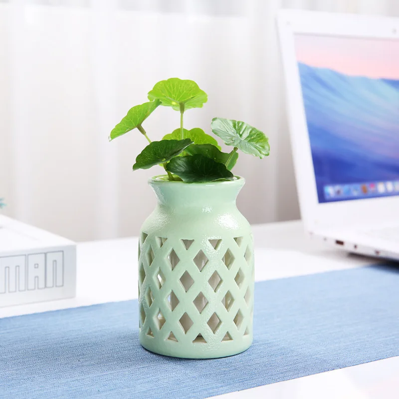 Green Китайские красочные керамические вазы для цветов Настольная мини небольшая ваза для гостиной предмет интерьера, украшение свадебный офис отель - Цвет: Green