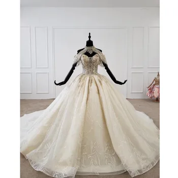 شراءBGW HT488 فستان الزفاف حجم كبير الرسن زين كريستال نمط الدانتيل يصل الظهر فستان الزفاف الفاخرة 2020 الدانتيل