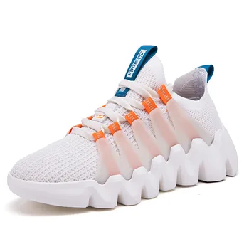 

Men Sneaker Mesh Breathable Wavy Sole Comfortable Height Increase Solid Lace-Up Anti-Slip Men Casual Running Shoes
