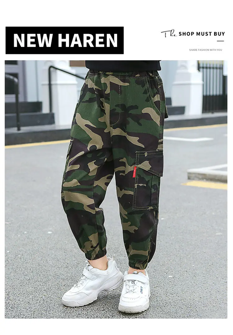Military Style Kids Cargo Camo Pants For Boys Casual Camo Cargo Trousers Camouflage Army Pants for Teenagers Age 13-4 Years Old