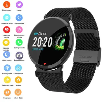 

Watch Heart Rate Blood Pressure Monitoring Waterproof Bluetooth Fitness Pedometer Remote Contro Anti-lost Phone for Android iOS