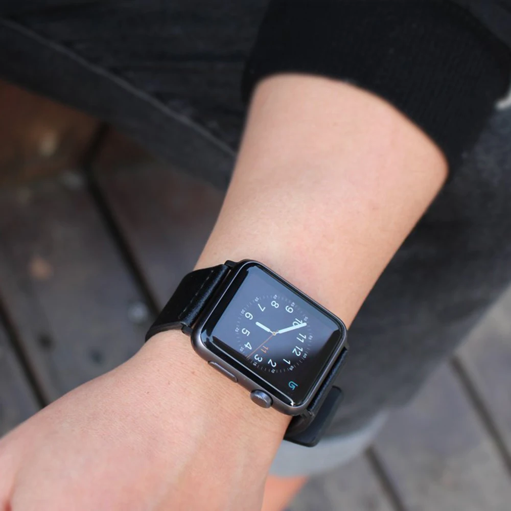 Браслет из натуральной кожи для Apple Watch 6 5 4 SE черный ремешок iWatch 42 мм 38 аксессуары