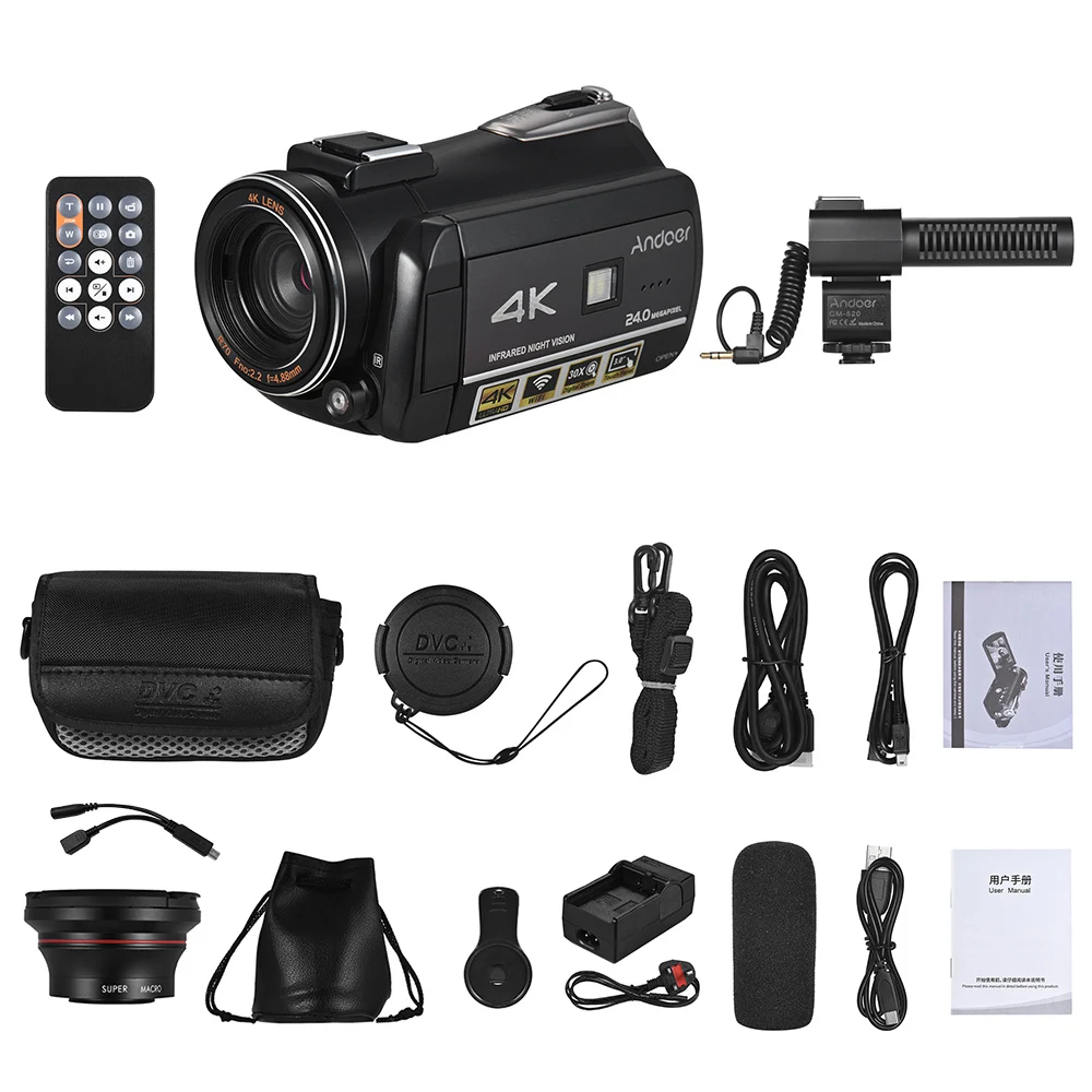 Andoer AC3 4K UHD 24MP Цифровая видеокамера DV рекордер 30X Zoom WiFi подключение ИК ночного видения ips lcd сенсорный экран - Цвет: UK Plug