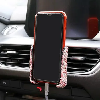 

Universal Car Phone Holder With Bing Crystal Rhinestone Car Air Vent Mount Clip Silver/Purple/Pink