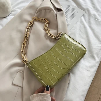 

Stone Pattern PU Leather Armpit Bag For Women 2020 Solid Metal Chain Shoulder Purses And Handbags Female Travel Fashion Hand Bag