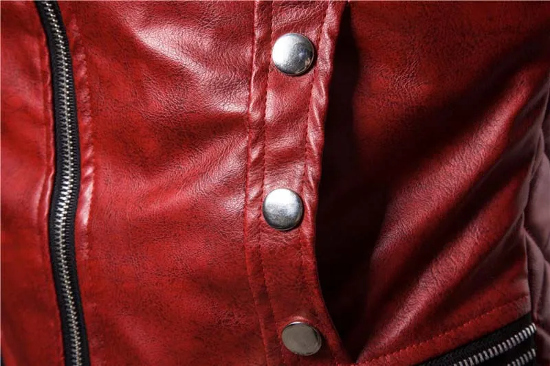 KIOVNO Men Punk Zipper Leather Jackets Coats With Rivet Motorcycle Warm Leather Jackets Outwear For Male Detachable Fur Collar (2)