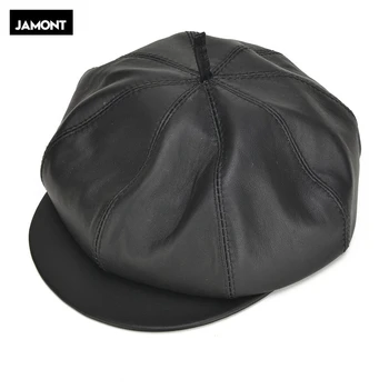 

JAMONT Men Real Genuine Sheepskin Leather Hats Fall Winter Male Casual Real Sheep skin Leather Berets Caps Outdoor Newsboy Cap
