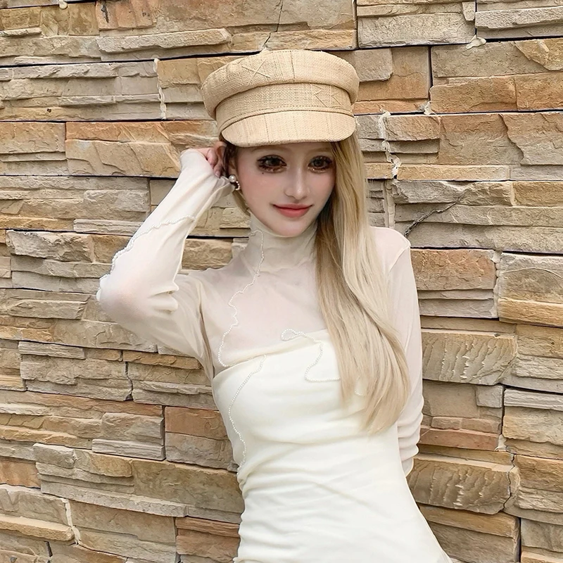 Straw Caps Women Newsboy Cap Raffia Summer Sun Visor cotton newsboy cap