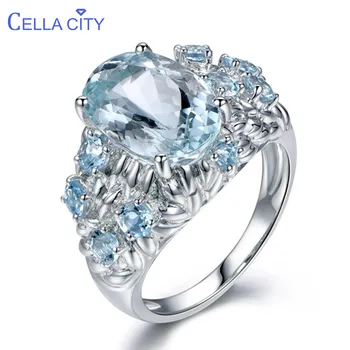 

Cellacity Oval Aquamarine Rings for Women Silver 925 Jewelry 11*9mm Main Gemstones Female Engagement Ring Size6-10 Wholesale
