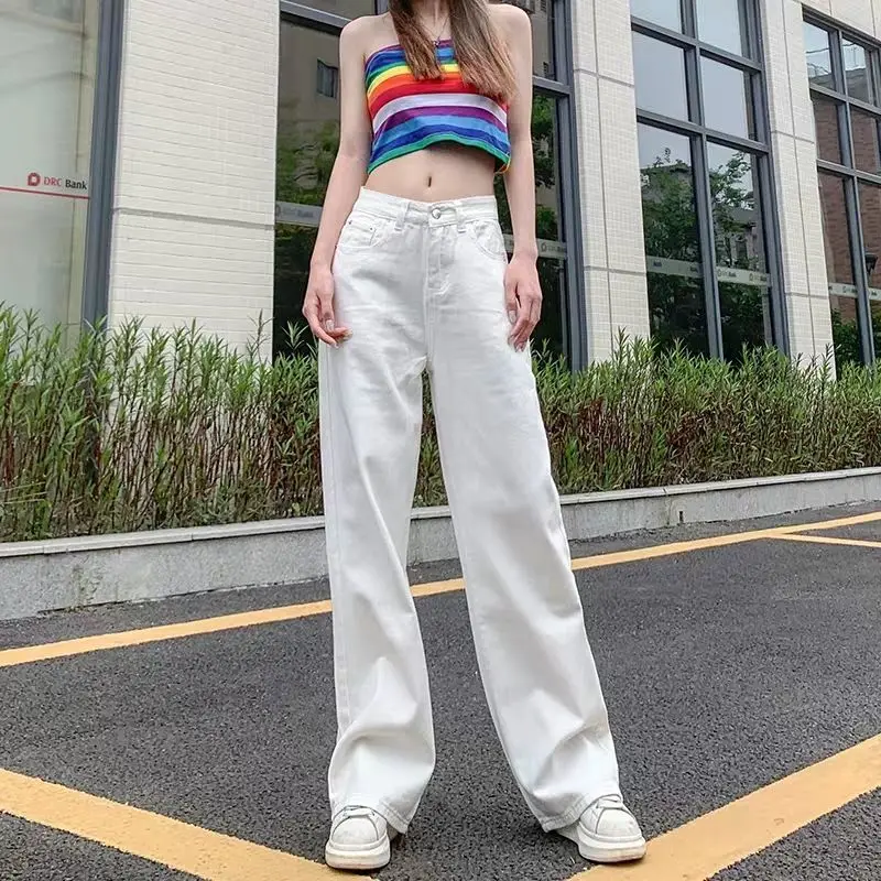 Straight jeans for women with high waist pants for women plus up Summer Loose boyfriend white jeans woman Plus Size Trousers