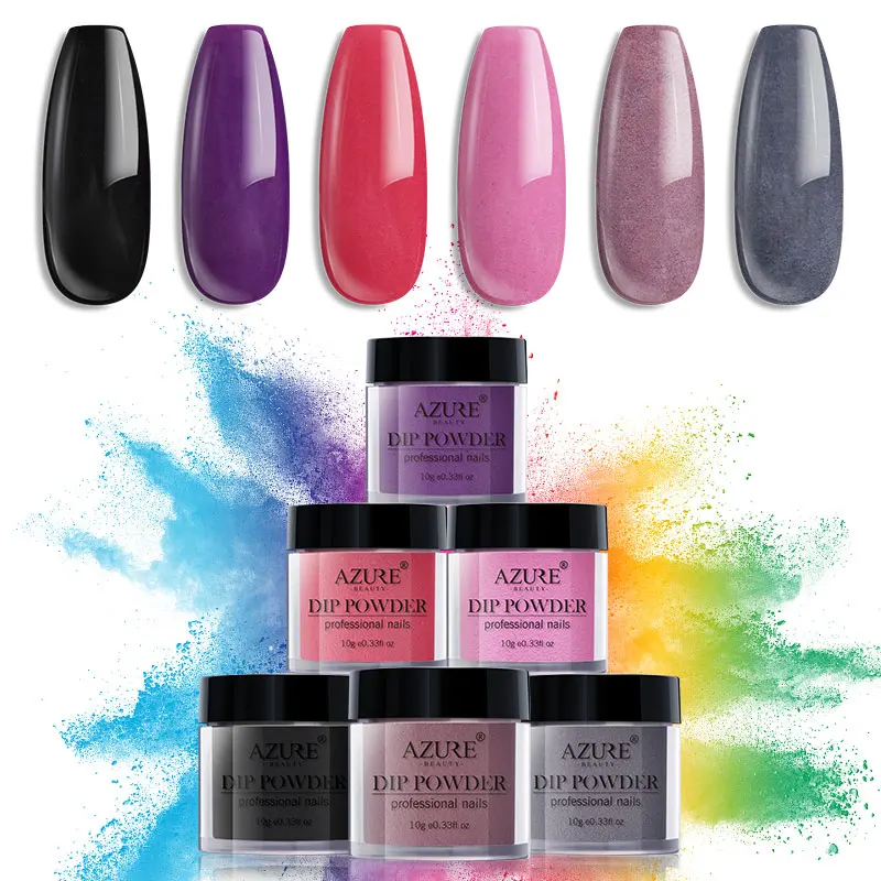 6PCS SET Небесно-Голубой Красота 5/6 шт. градиент Цвет Блеск порошок погружения в естественной сухости нейл-арта порошок Набор блестящие Holo для ногтей, порошковый набор - Цвет: 6PCS SET