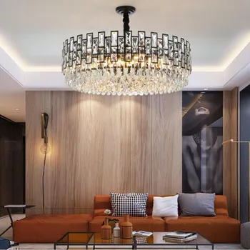 

Manggic Minimalist postmodern crystal black chandelier round LED living room bedroom home interior lighting