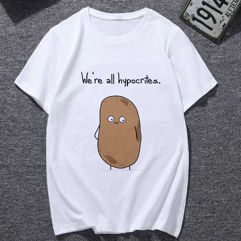 Новая летняя Милая футболка женская мода картофель философия Harajuku короткий рукав Футболка белая тонкая секция футболка Топы Одежда - Цвет: YH-2442