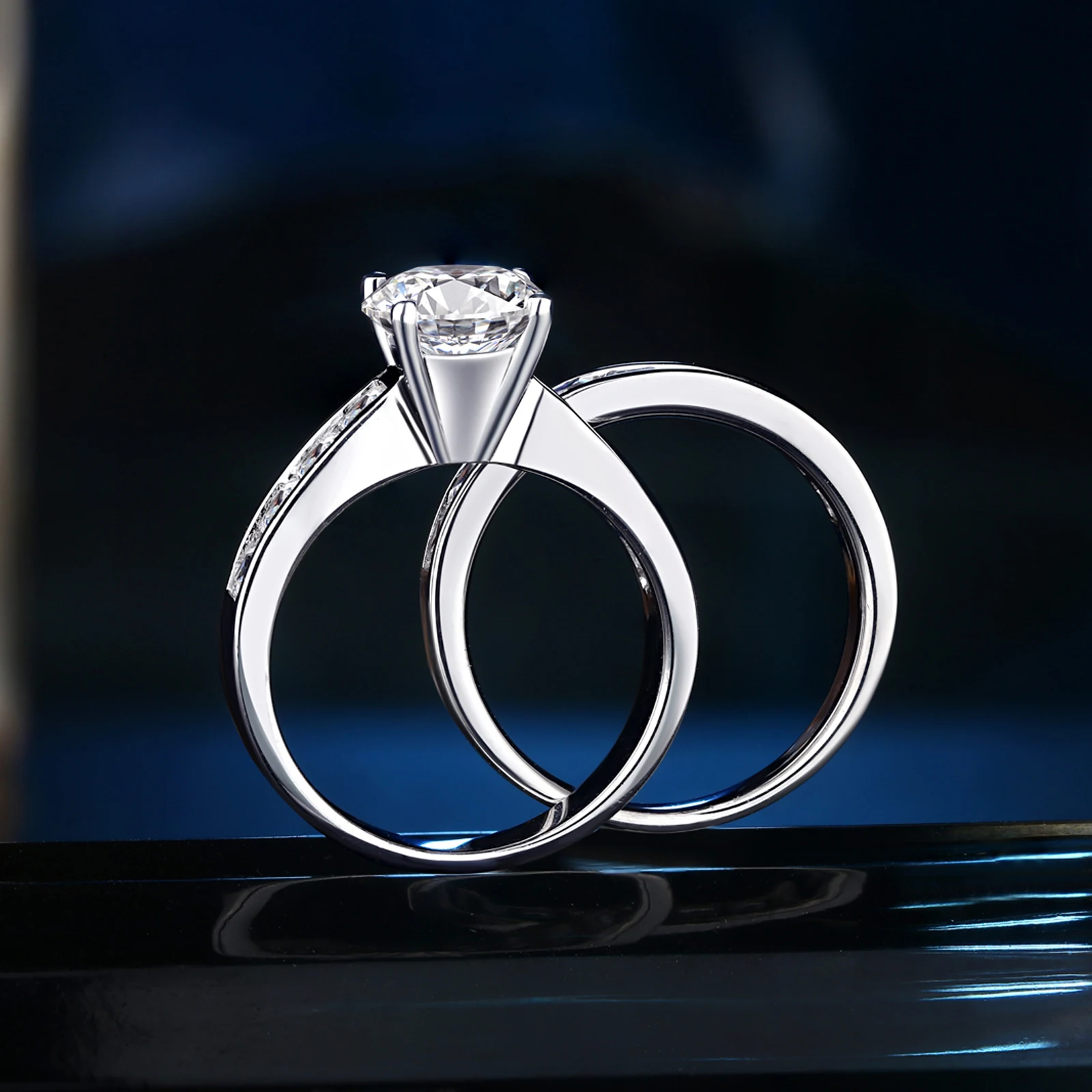 Wuziben 2 шт. свадебные кольца для женщин 925 серебро 1,8 Ct циркон кольцо для помолвки набор классических ювелирных изделий BR0756