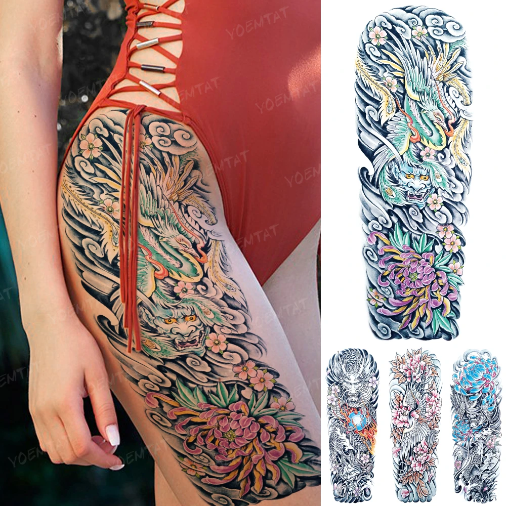 Autocollant De Tatouage Temporaire Tatouage Traditionnel Japonais Dragon Phoenix Prajna Chrysantheme Spray Femme Homme Bras Fausse Manche Aliexpress