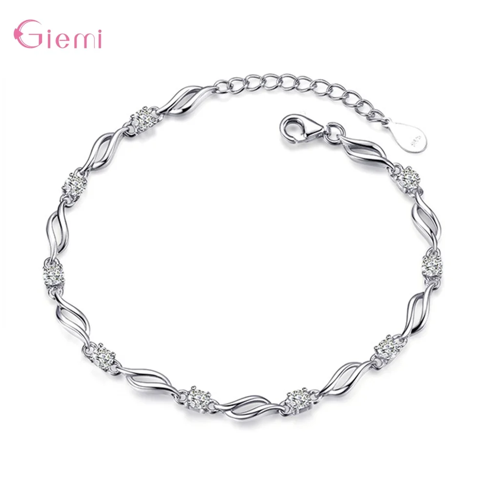 Простой персональный 925 пробы серебряный браслет со стразами для женщин и девочек подарок на день рождения кубический циркон браслет ювелирные изделия