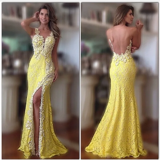 

Sexy See Through Tulle Back A Line Appliques Floor Length Evening Dress Side Slits Formal Prom Gown for Weddings Custom Made