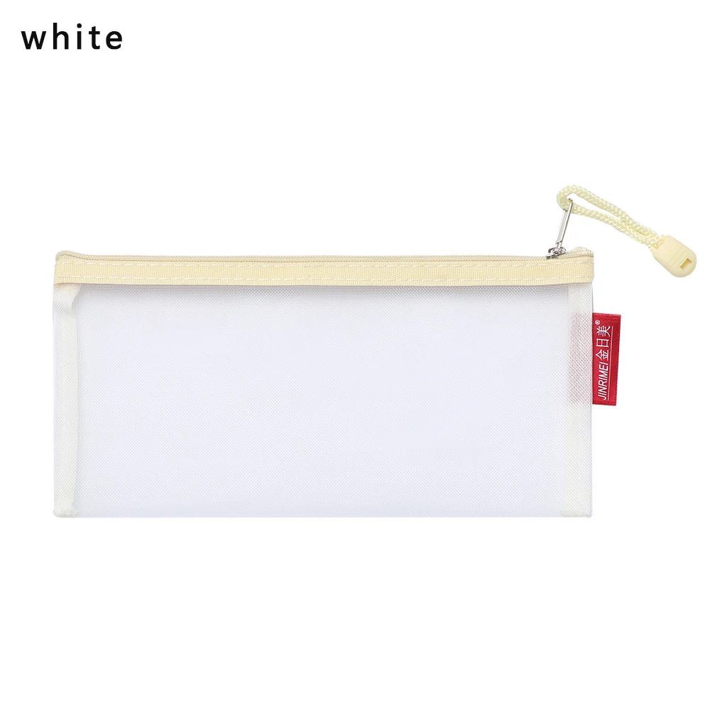 Белый 1PC Simple Transparent Mesh Pencil Case Office Student Pencil Cases Nylon Estuche School Supplies Pen Box School Stationery Case - Цвет: Белый