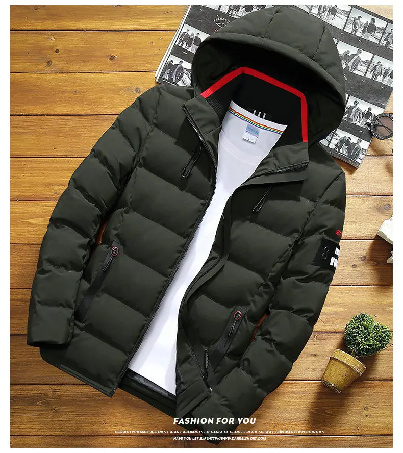 Зимнее Мужское пальто с капюшоном, теплое мужское зимнее хлопковое пальто, повседневное тонкое студенческое Мужское пальто, уличная ветрозащитная куртка