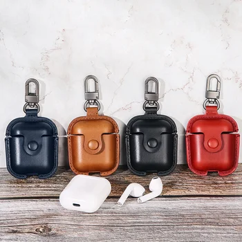 

Vococal Portable PU Leather Shockproof Protective Case Cover Holder Shell Skin with Keychain for Apple AirPods 2 Air Pods 2