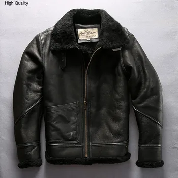 

fly Men's real sheep shearing fur coat air force flight jacket winter genuine leather jacket for male sheepskin coat men
