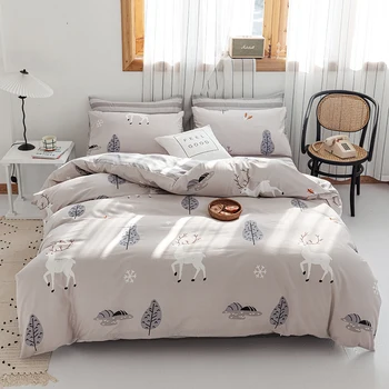 

BEST.WENSD Simple Christmas Deer Bedding Set Printed Snowflakes reindeer 4 Pcs Bedding for Adult Dekbedovertrek 240x220 Hot GH58