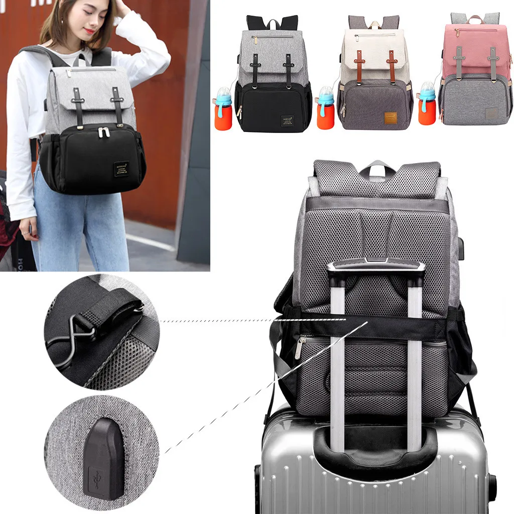 

Fashion Mummy Maternity Nappy Bag Large Capacity Nappy Bag Travel Backpack Nursing Bag for Baby Care USB Women's Fashion Bag