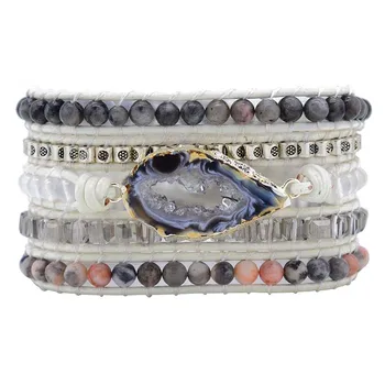 

Bohemian style handmade men's and women's genuine Leather Bracelets natural Stone 5 Strands Wrap Bracelets jewelry