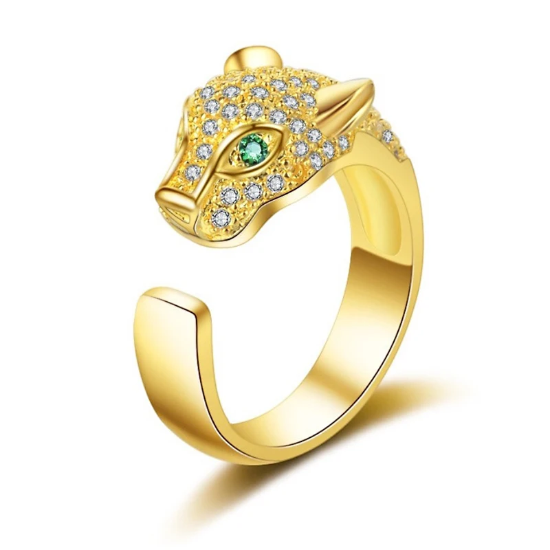 Gold Индивидуальные парные кольца, зеленые глаза, кольца с пантерой, индивидуальное очарование, ювелирные изделия для женщин, подарок, вечерние кольца для мужчин - Цвет основного камня: Gold