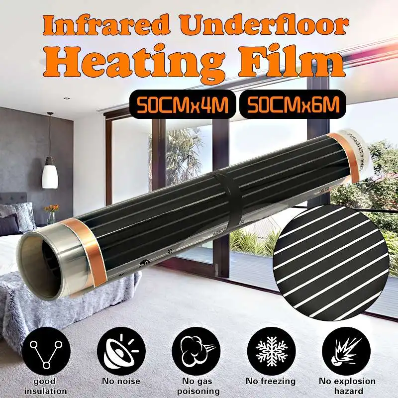 

1pcs 220V Underfloor Infrared Heater Electric Floor Heating Film Floor Space Warmer Warm Mat Flooring Heating System 2m/4m/6m