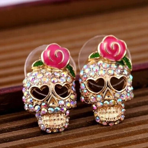 Katy Craig Orecchini A Teschio In Argento Sterling 925 Con Cristalli – Gioiello Halloween Per Donne E Ragazze, In Confezione Regalo - 2
