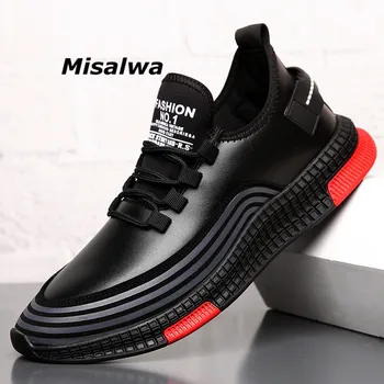 

Misalwa Breathable Men Casual Sneakers Cowhide Leather Black Autumn Lace Up Leisure Shoes Platform Stylish Footwear Dropshipping