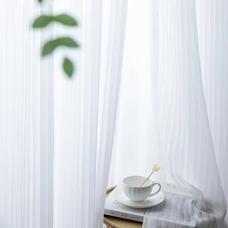 

Luxury White Sheer Tulle Curtains for Living Room Window Door Screens High Quality Stripe Sheer Voile
