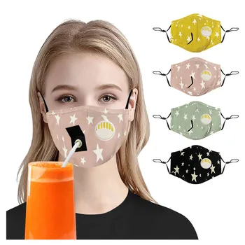 

Adult Reusable Protect Drink Face Mask with Breather Hole for Straw Hole Mascarilla Adults Men Women Cotton Washable masque