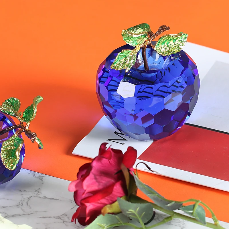 

3D Crystal Paperweights Glaze for Apple Figurine Ornaments Glass Crafts Office Desktop Decor Wedding Birthday Gifts