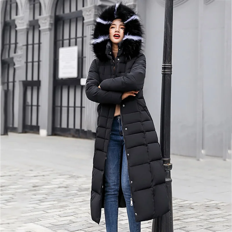 Зимняя женская куртка Abrigos Mujer Invierno,, стеганое пуховое пальто с мехом, длинное, с подкладкой, плюс, женская утепленная парка с капюшоном