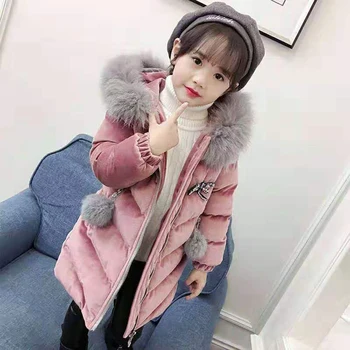 

-20 Degree Russian Winter Children Clothing Jacket Girls Outerwear Coats Thick Windproof Fur Hooded Girls Clothing 2 Colors