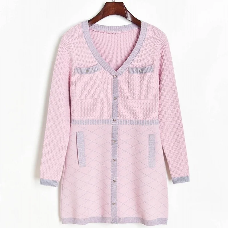 

Женское элегантное приталенное трикотажное платье с V-образным вырезом, женские однобортные платья смешанных цветов в клетку, платье средней длины с длинным рукавом, трикотажная одежда