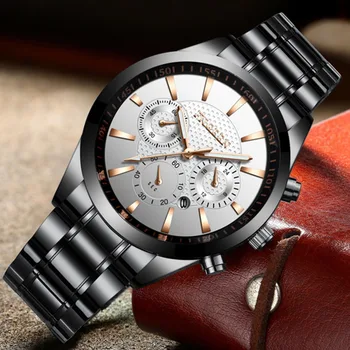 

Luxury Stainless Steel Watches Analog Date Waterproof Small Dial Quartz Wristwatches vintage Leather Men Fashion Sport Watch