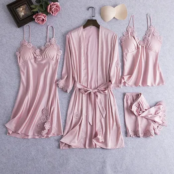 

Satin Bride Bridesmaide Wedding Robe Set Sexy Lace Women Sleepwear Home Wear Pajamas Summer New Kimono Suit Nightwear