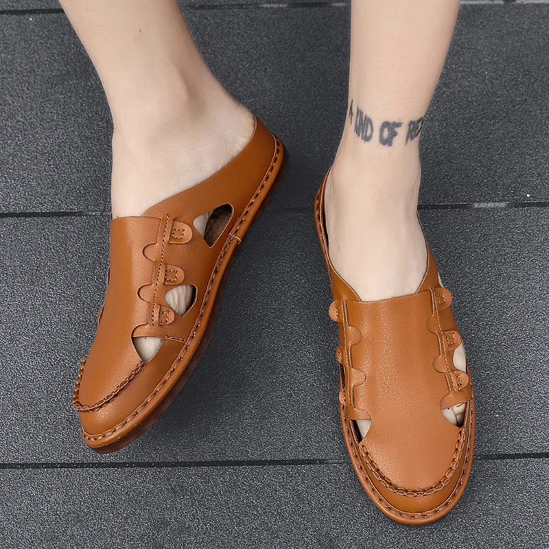 Мужские шлепанцы в римском стиле пляжные сандалии кожаные уличные прогулочные