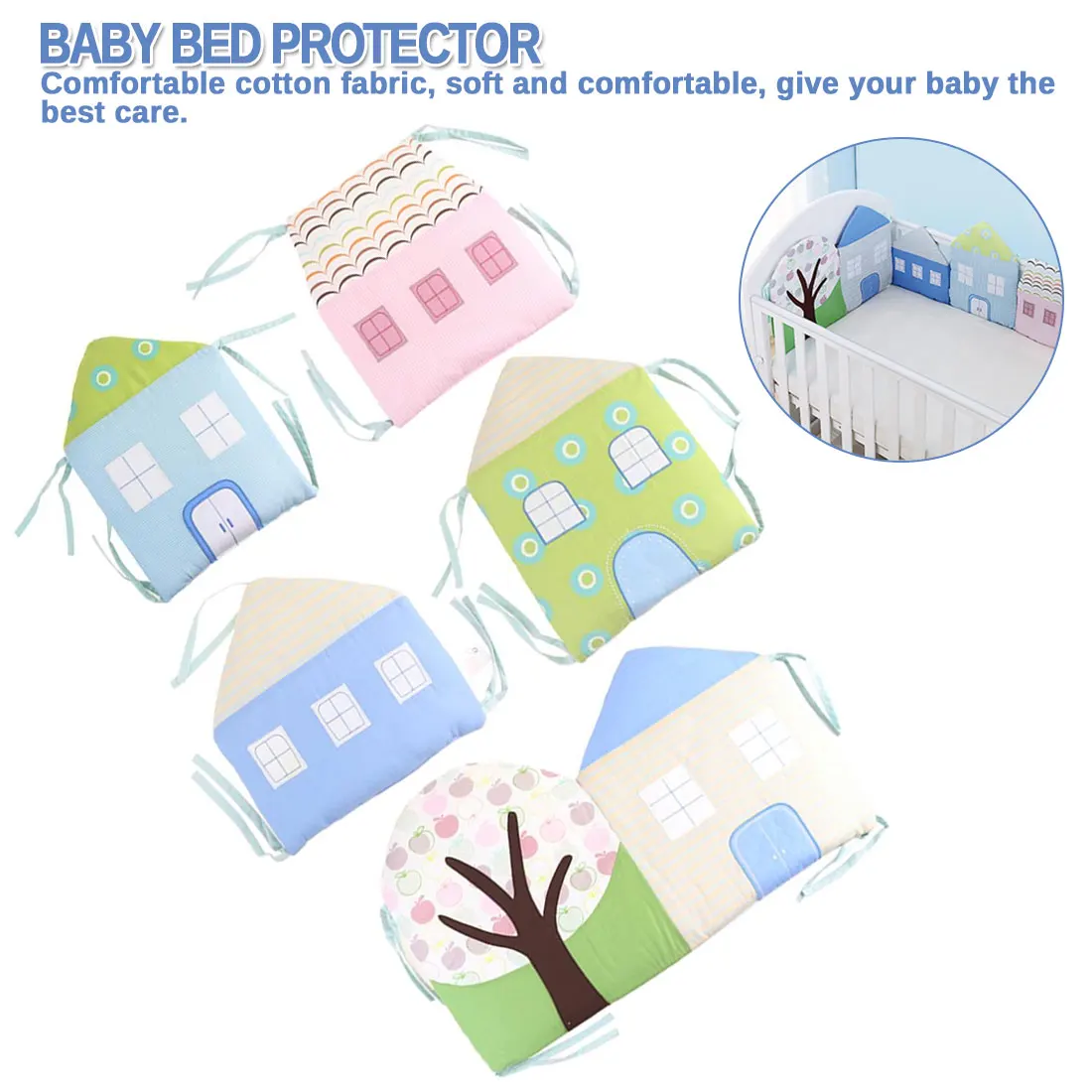 

Cartoon Thickness Baby bed Bumper Padded Mesh Crib Bumper House Pattern Anti-crash bedding Ruffle Infant Room Protector Fence
