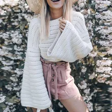 ##Special Price Bohoartist Solid Color Loose Round Neck Hollow Trumpet Sleeve Casual Sweaters Street Wear Ladies Fashion Thin Sweaters ##Special Price Bohoartist Solid Color Loose Round Neck Hollow Trumpet Sleeve Casual Sweaters Street Wear Ladies Fashion Thin Sweaters
